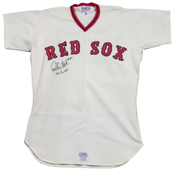 1975 Carlton Fisk Game Used & Signed Boston Red Sox Home Jersey (Sports Investors Authentication & Beckett)